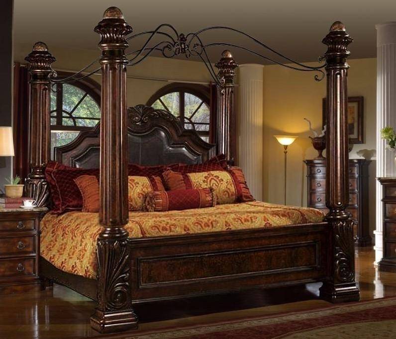 Buy Mcferran B6005 King Canopy Bedroom Set 5 Pcs In Brown Faux Leather Online