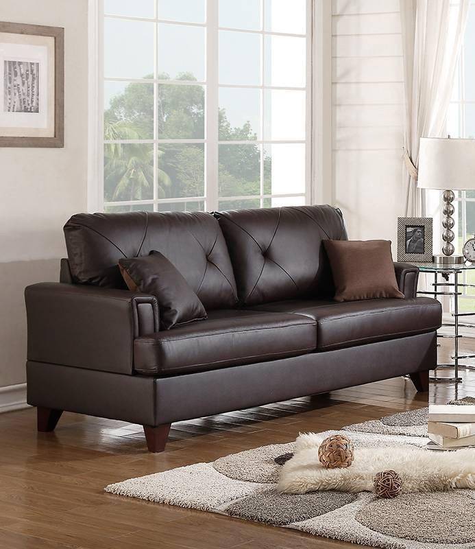 Buy Poundex F6878 Sofa Loveseat 2 Pcs in Brown, Genuine Leather online