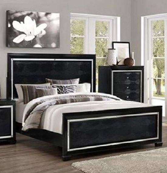 Crown Mark Rb7200 Aria King Platform Bedroom Set 3 Pcs In Black Wood Solids And Veneer