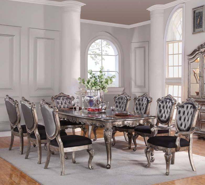 Buy ACME Chantelle 60547 Dining Table Set 7 Pcs in Platinum, Fabric online