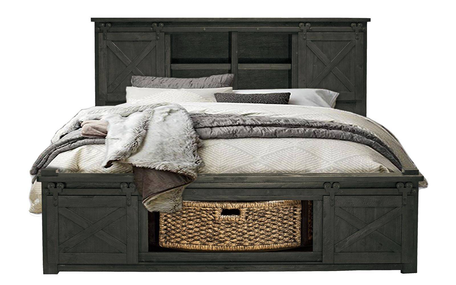 A America Sun Valley King Storage Bedroom Set 5 Pcs In Black Charcoal Wood