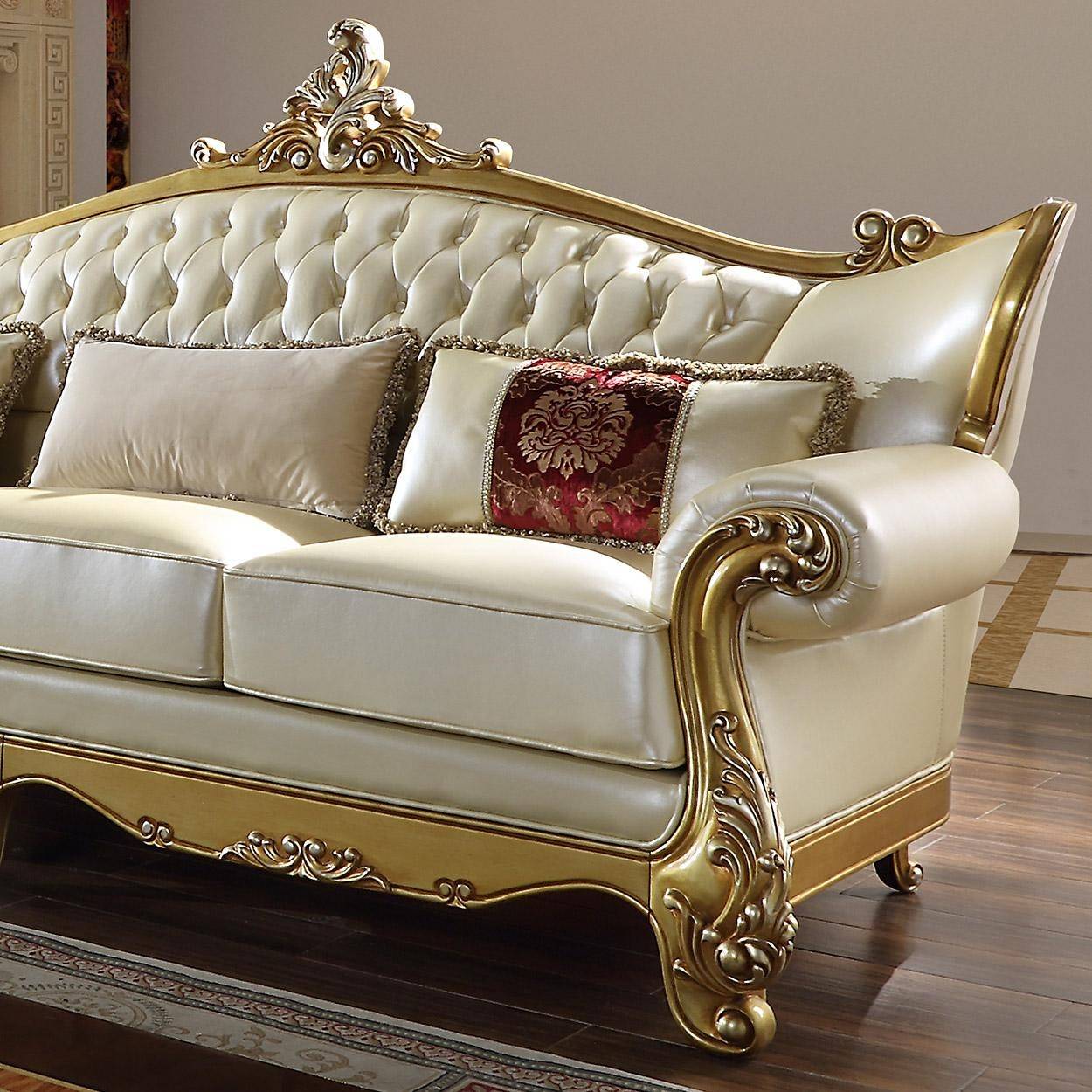 Buy Homey Design HDSEC132 Sectional Sofa in White, Gold Finish