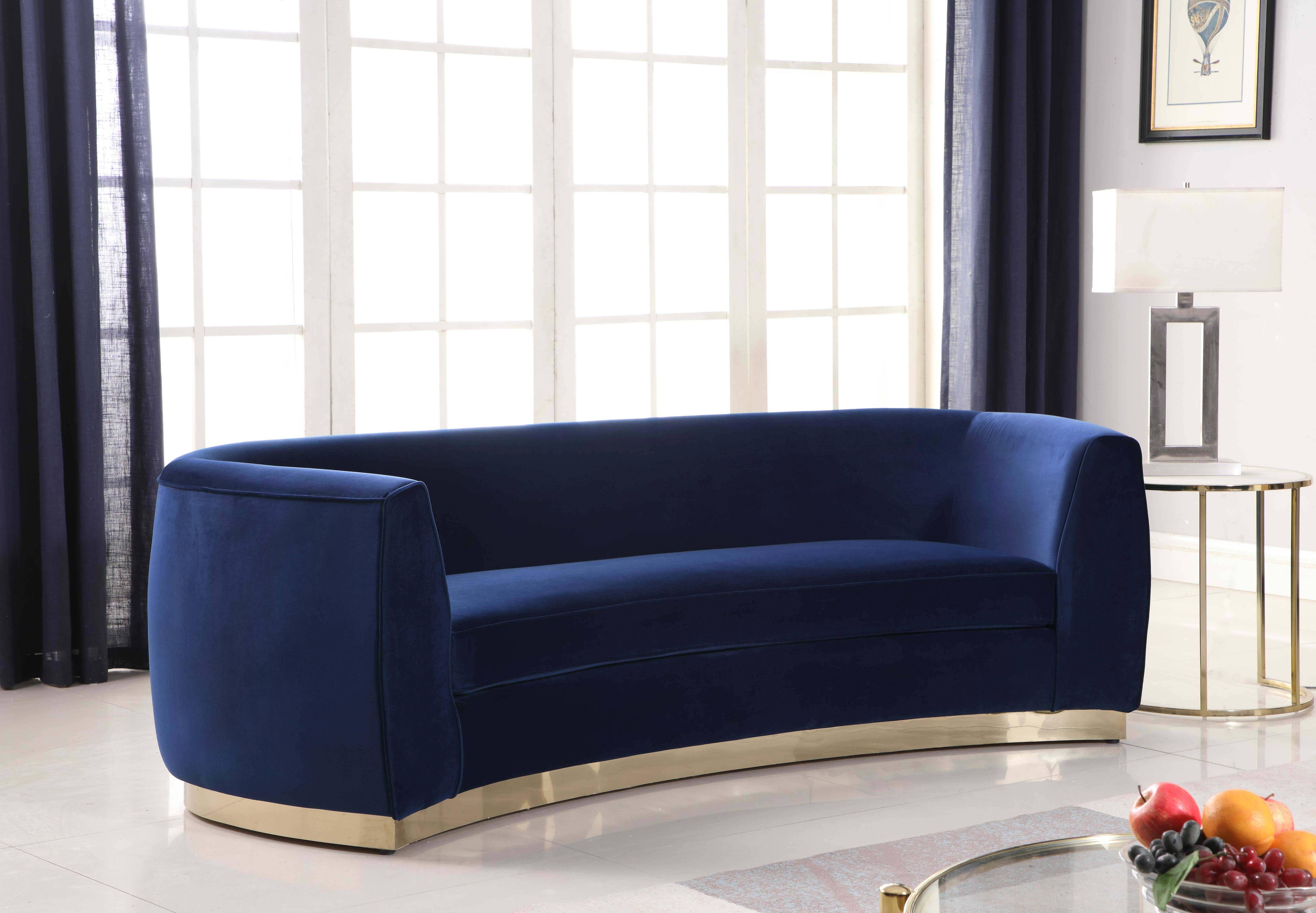 Buy Meridian Julian 620 Sofa Loveseat And Chair Set 3 Pcs In Gold Navy Soft Velvet Online