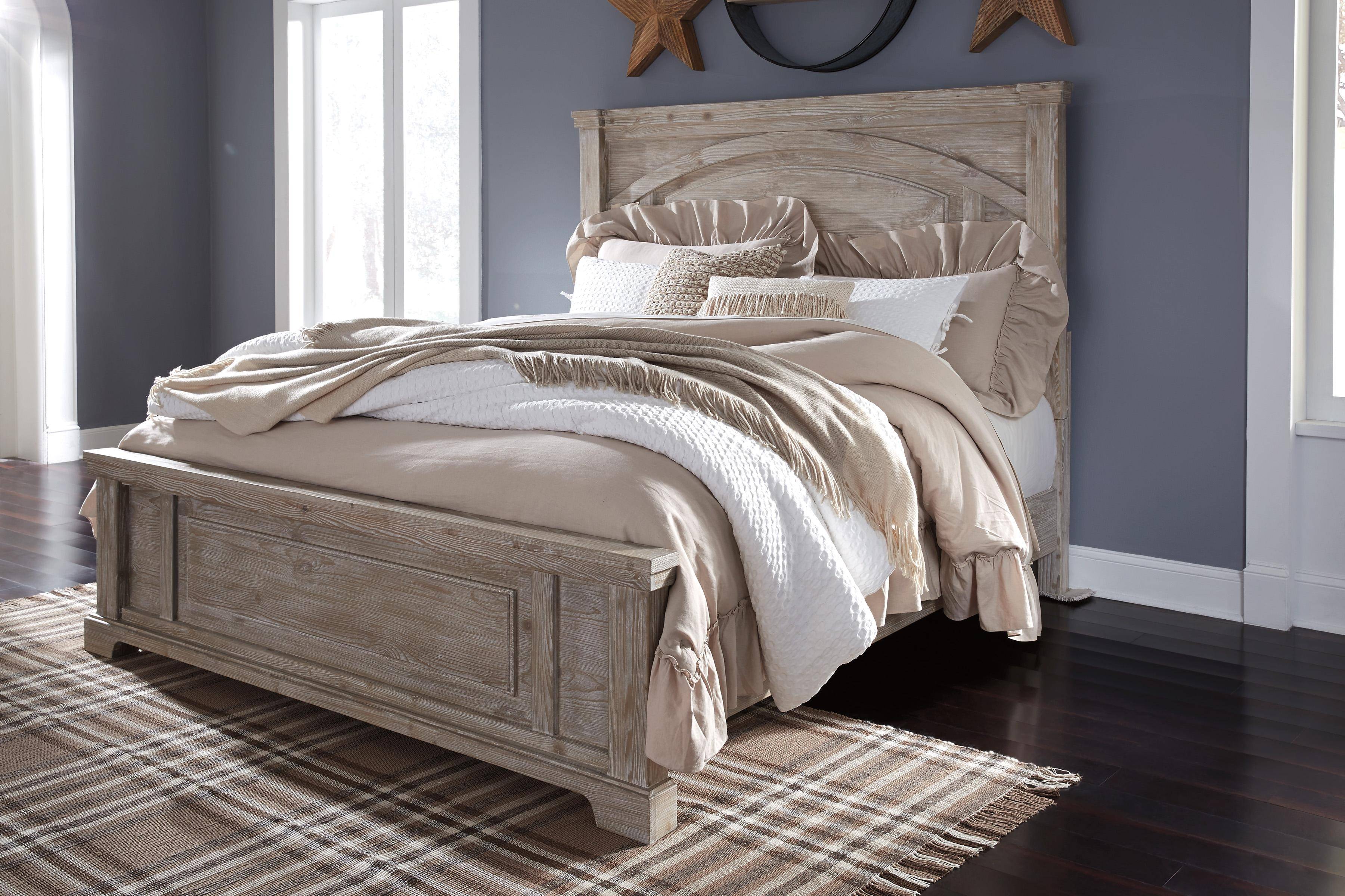 Buy Ashley Charmyn King Panel Bedroom Set 5 Pcs In Whitewash Wood Online