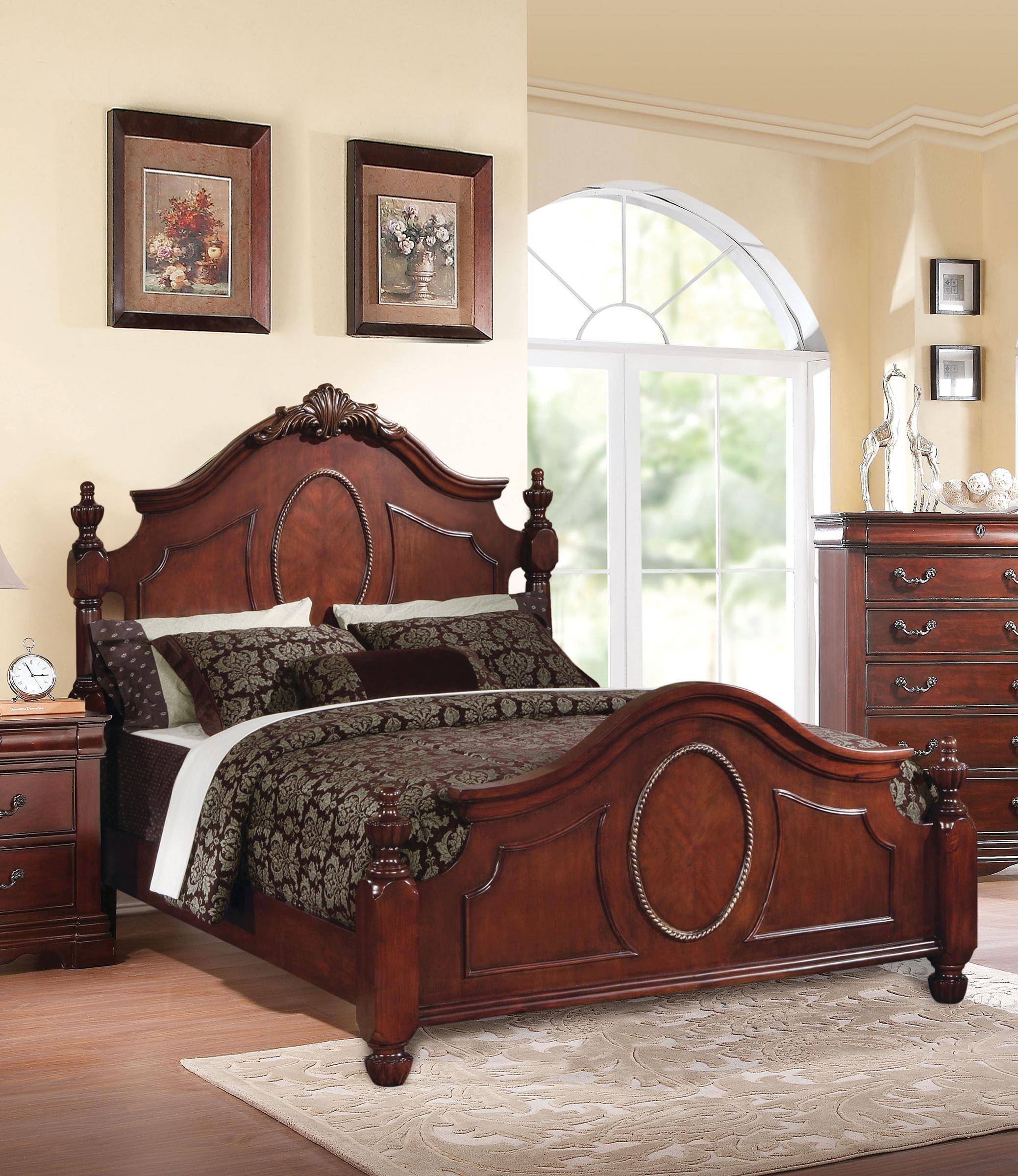 Acme Estrella 21727ek King Poster Bedroom Set 5 Pcs In Dark Cherry Wood Wood Veneers