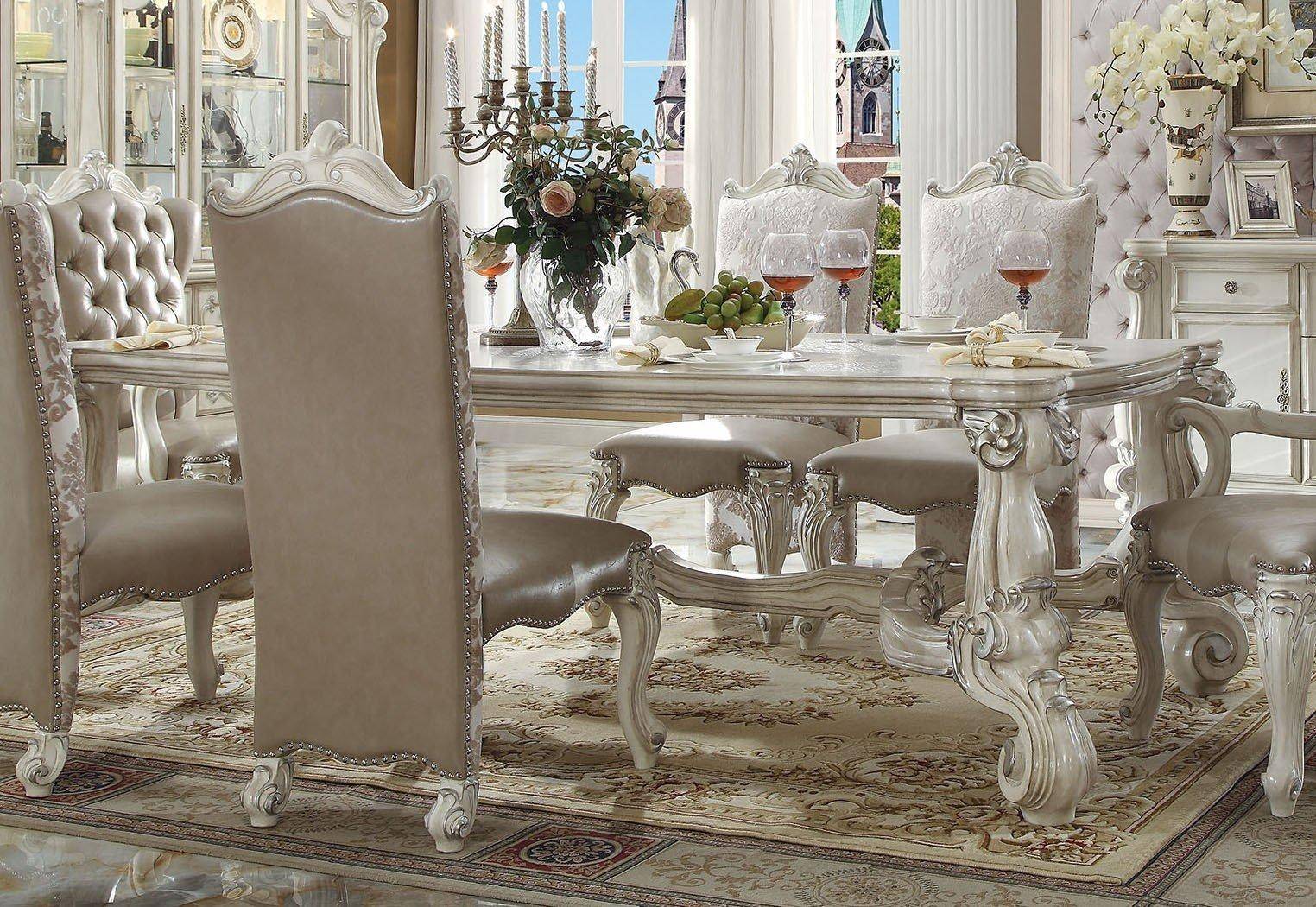 Buy ACME Versailles Dining Table Set 7 Pcs in White, Bone, Polyurethane ...