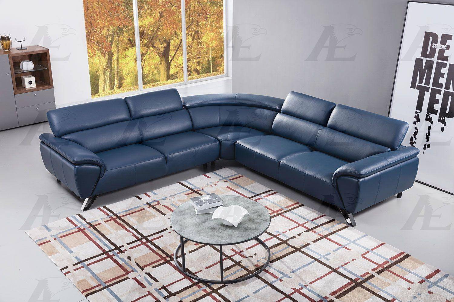 exclusive modern blue leather sectional sofa