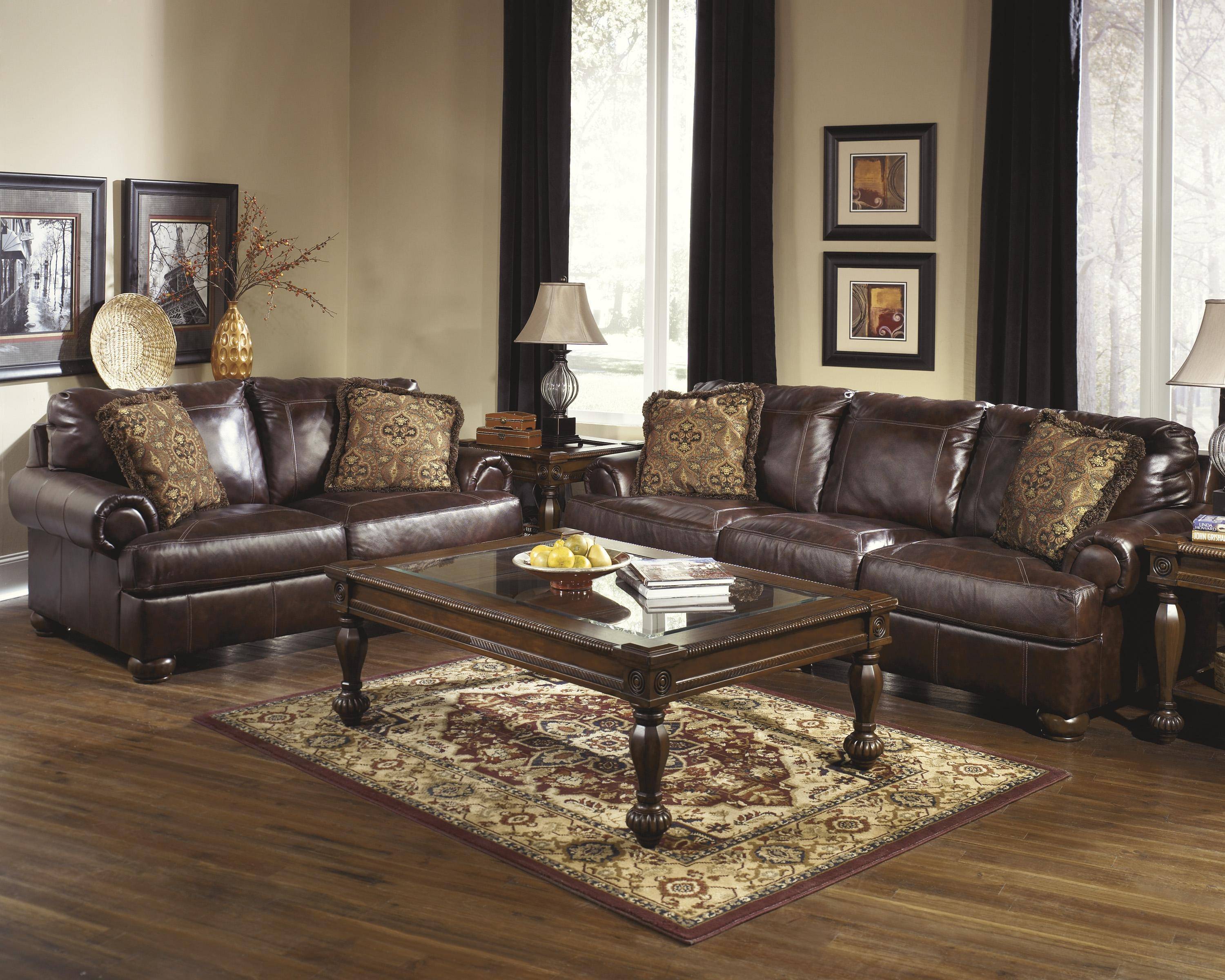 Buy Ashley Axiom Sofa and Loveseat Set 2 Pcs in Walnut, Leather online