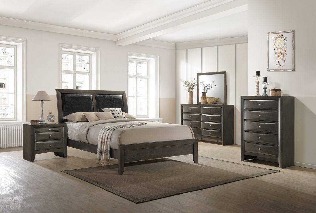 Crown Mark B4270 Emily King Platform Bedroom Set 5 Pcs In Gray Faux Leather