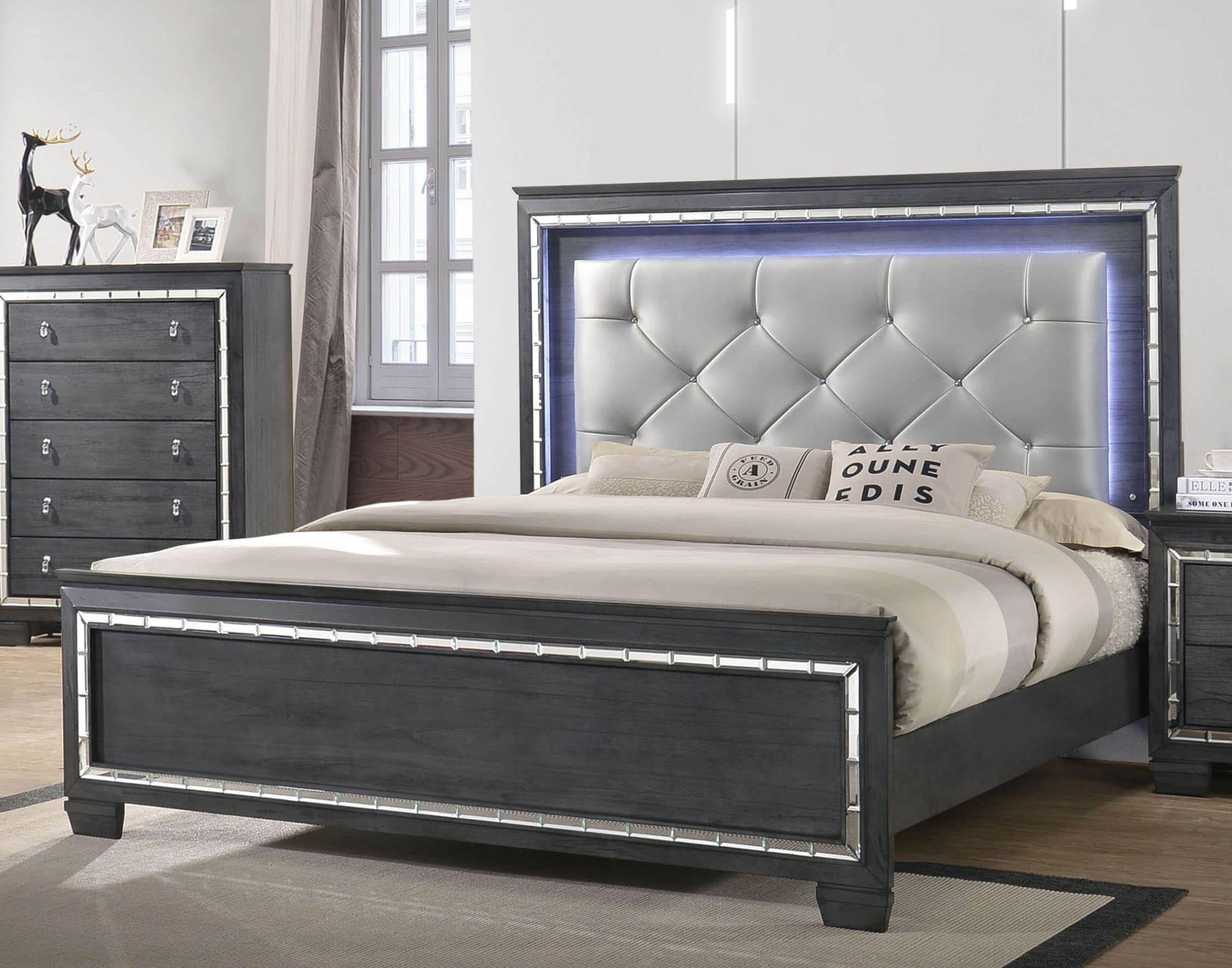 Buy Crown Mark B7000 Perina Queen Panel Bedroom Set 3 Pcs In Silver Ash Gray Vinyl Online