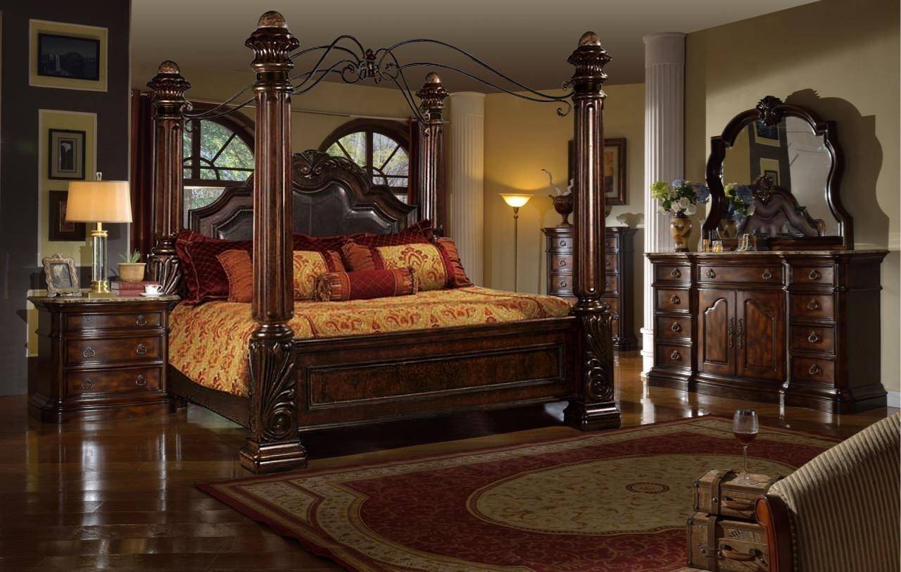 Buy Mcferran B6005 King Canopy Bedroom Set 3 Pcs In Brown Faux Leather Online