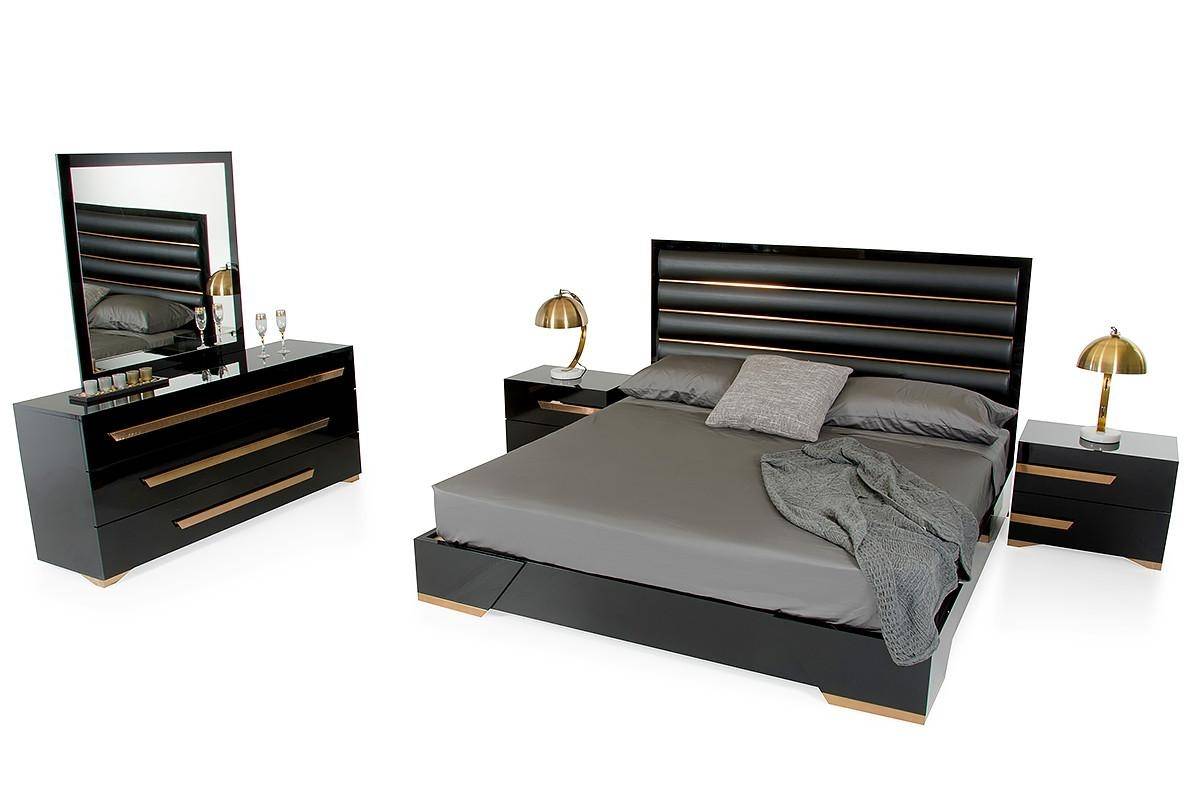 Nova Domus Romeo Italian Modern Black & Rosegold Bedroom Set