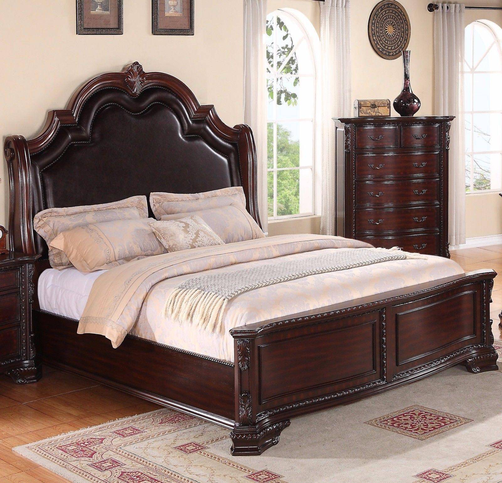 Buy Crown Mark B1100 Sheffield King Panel Bedroom Set 5 Pcs In Dark Brown Faux Leather Online