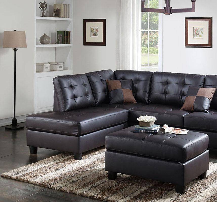 Buy Poundex F6855 3-Pcs Sectional Sofa 3 Pcs in Brown, Faux Leather online