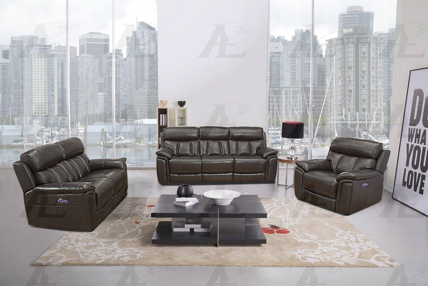 American Eagle Ek H512 Db Reclining Living Room Set 3 Pcs In Dark Brown Top Grain Leather