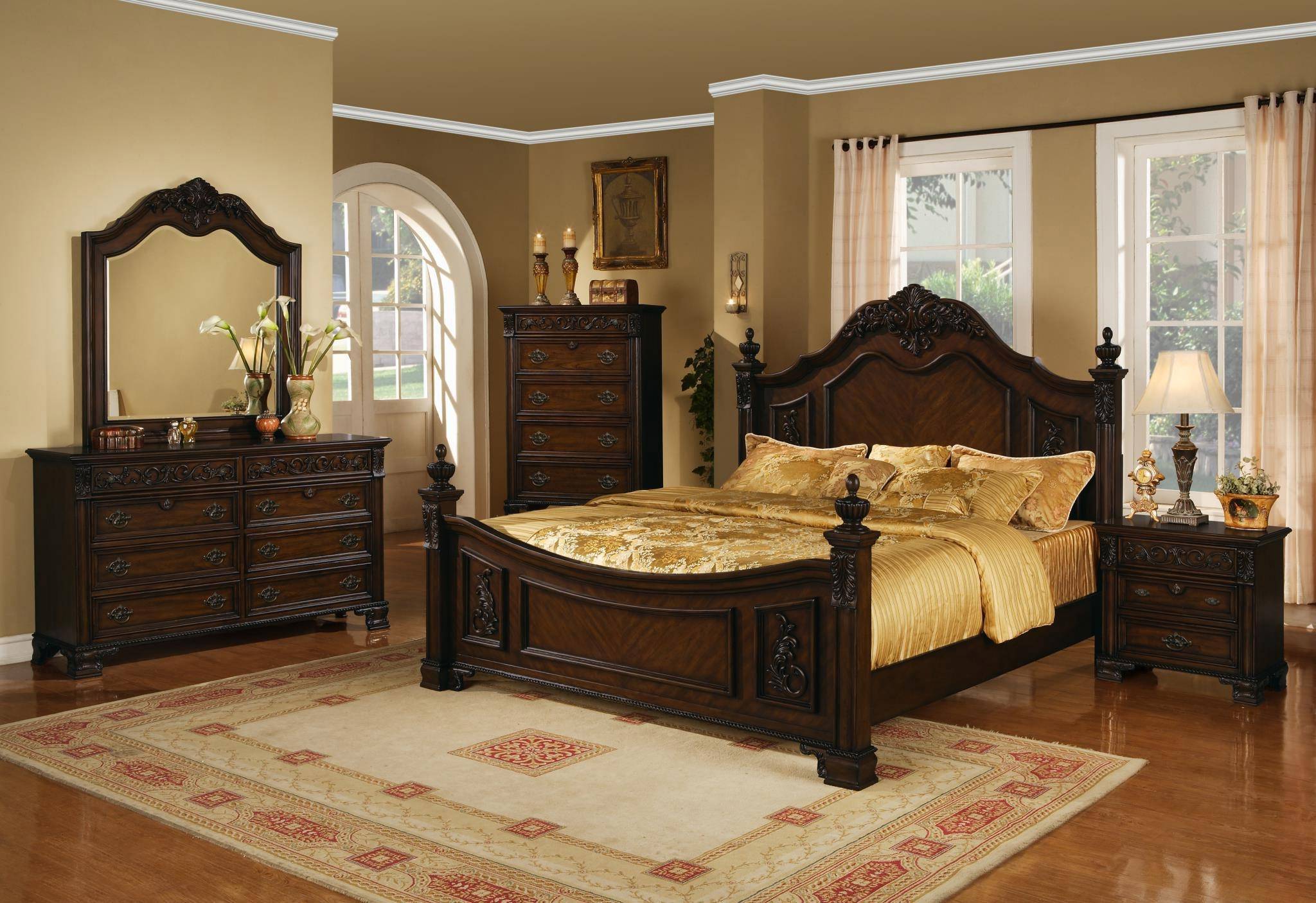 Black Finish Wood 6Pcs Platform Queen Bed Set