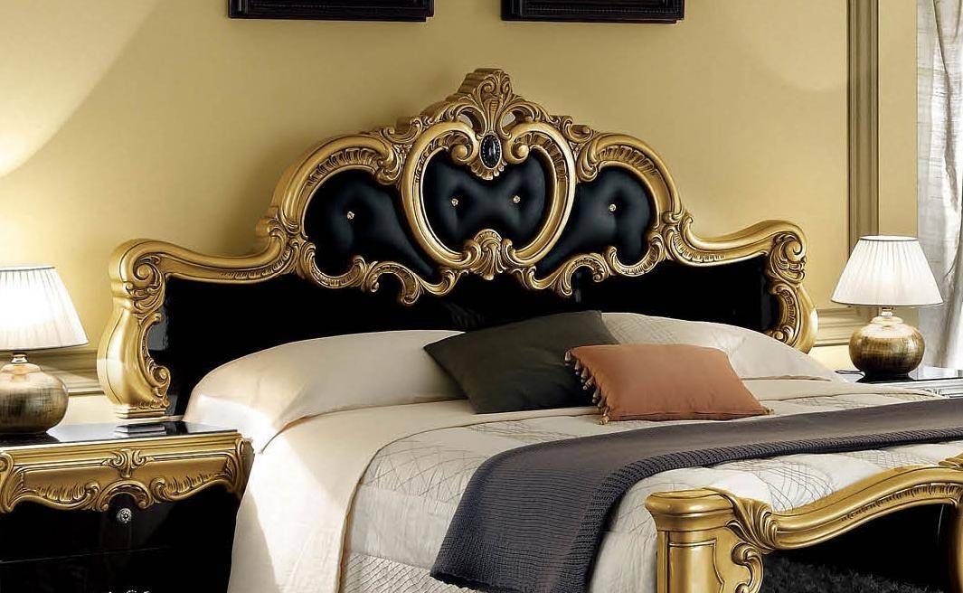 Buy ESF Barocco Black-Gold Queen Panel Bedroom Set 3 Pcs in Black, Gold