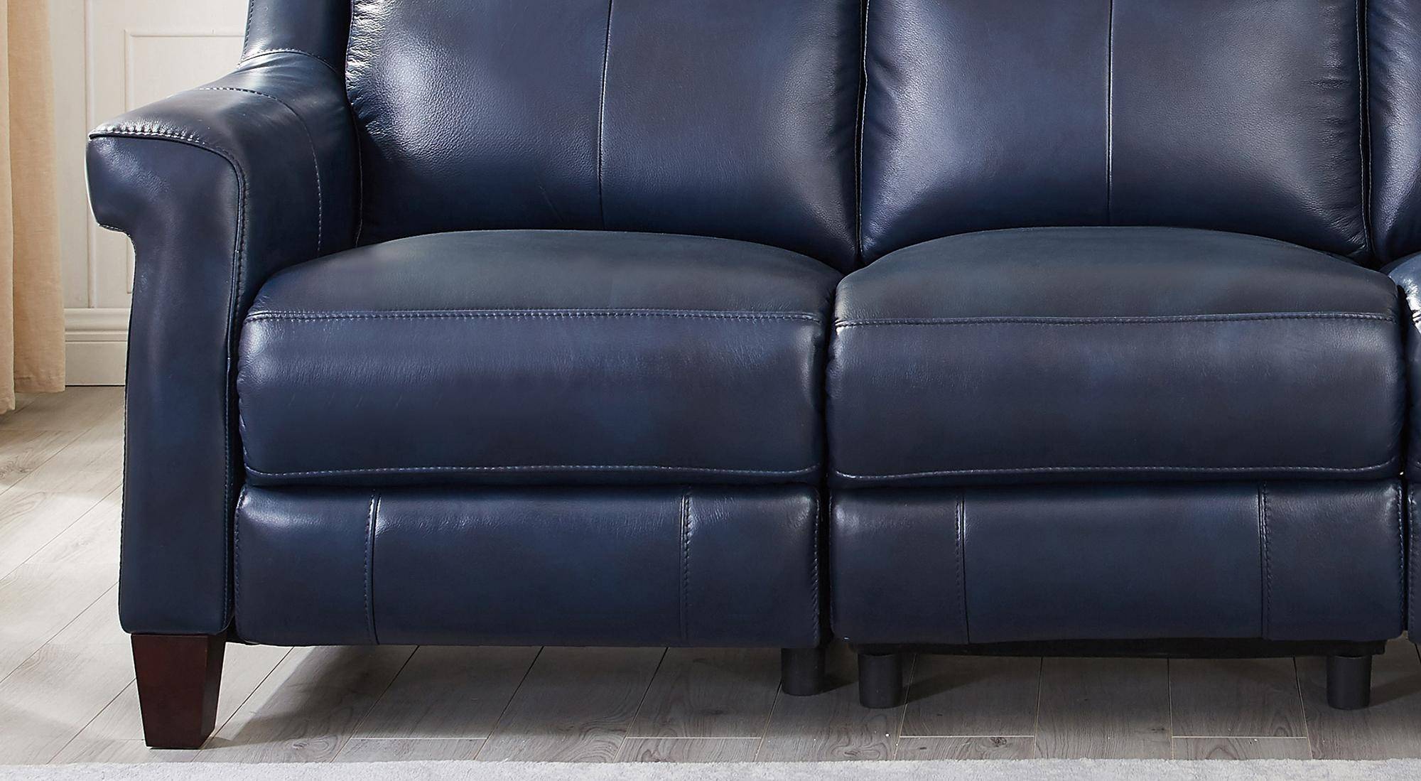 small navy blue leather sofa