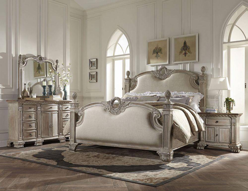 Buy Homelegance Orleans Ii 2168kww 1ck California King Poster Bedroom Set 4 Pcs In Whitewash Linen Online