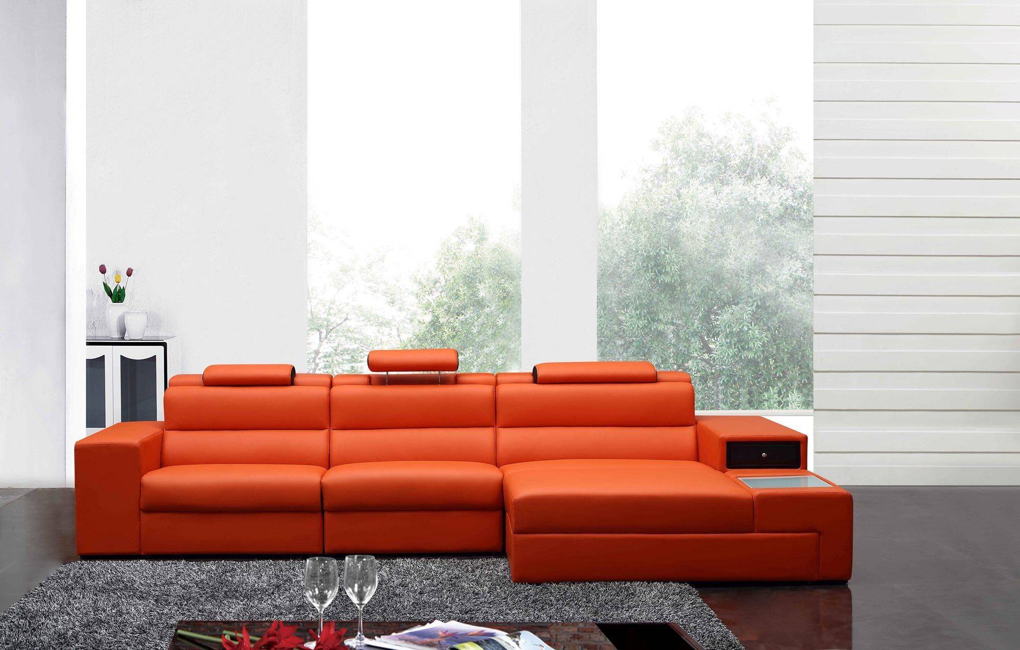 polaris orange leather sectional sofa
