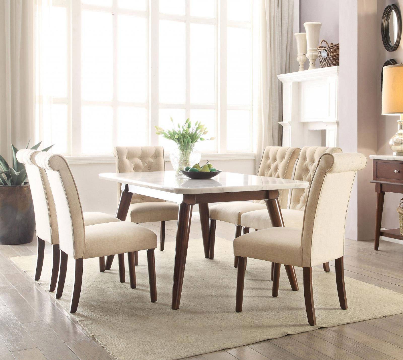 Buy Acme Gasha 72820 Dining Table Set 7 Pcs In White Walnut Linen Online