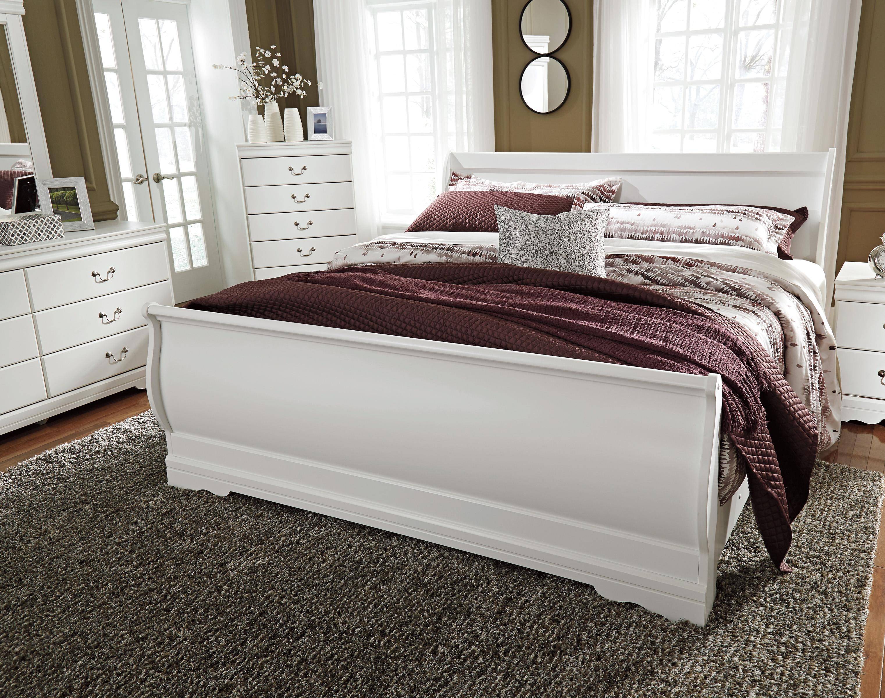 Buy Ashley Anarasia King Sleigh Bedroom Set 5 Pcs In White Wood Online