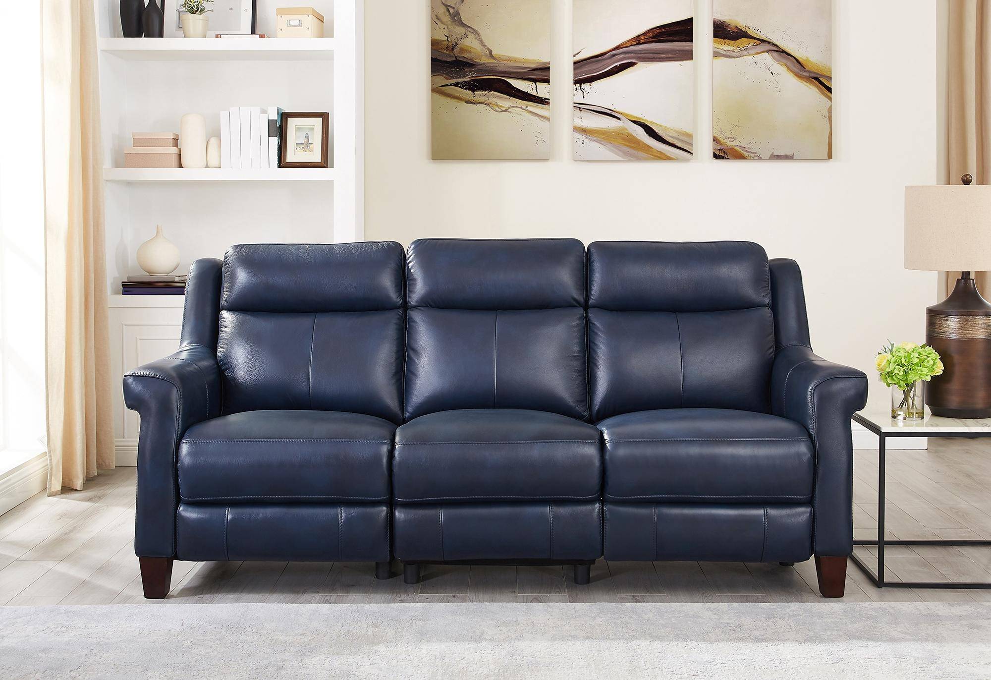 blue leather reclining sofa