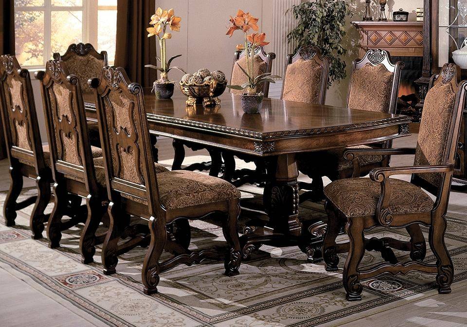 Buy Crown Mark 2400 2401 Dining Table Set 11 Pcs In Cherry Medium Brown Fabric Online