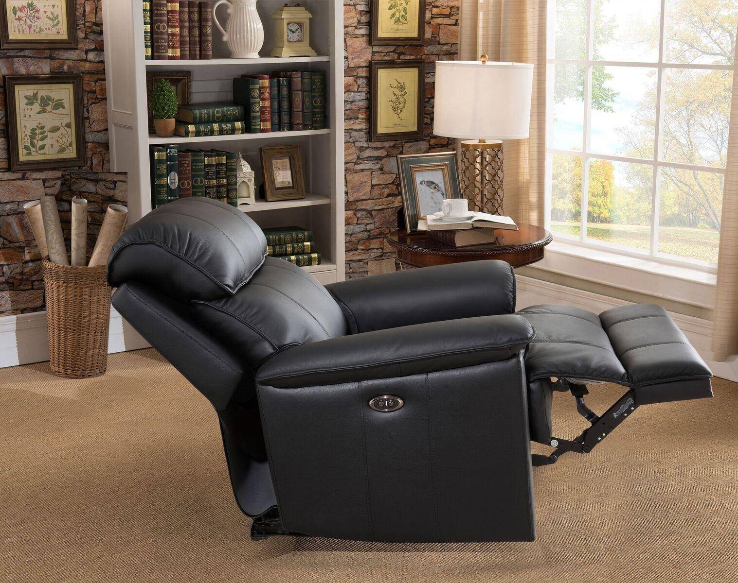 Buy Hydeline Hydeline Harwood Recliner Chair in Black, Top grain