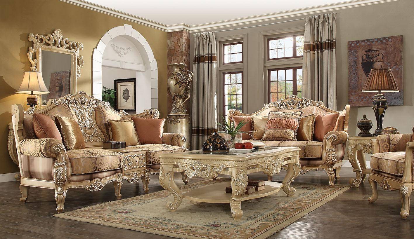 Homey Design HD-1633 Sofa Loveseat and Chair 3 Pcs in Gold, Antique, Fabric