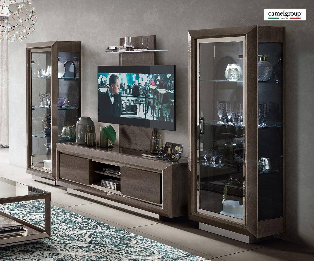 Buy Esf Elite Tv Entertainment Center 4 Pcs In Walnut Glass Wood Veneers Online