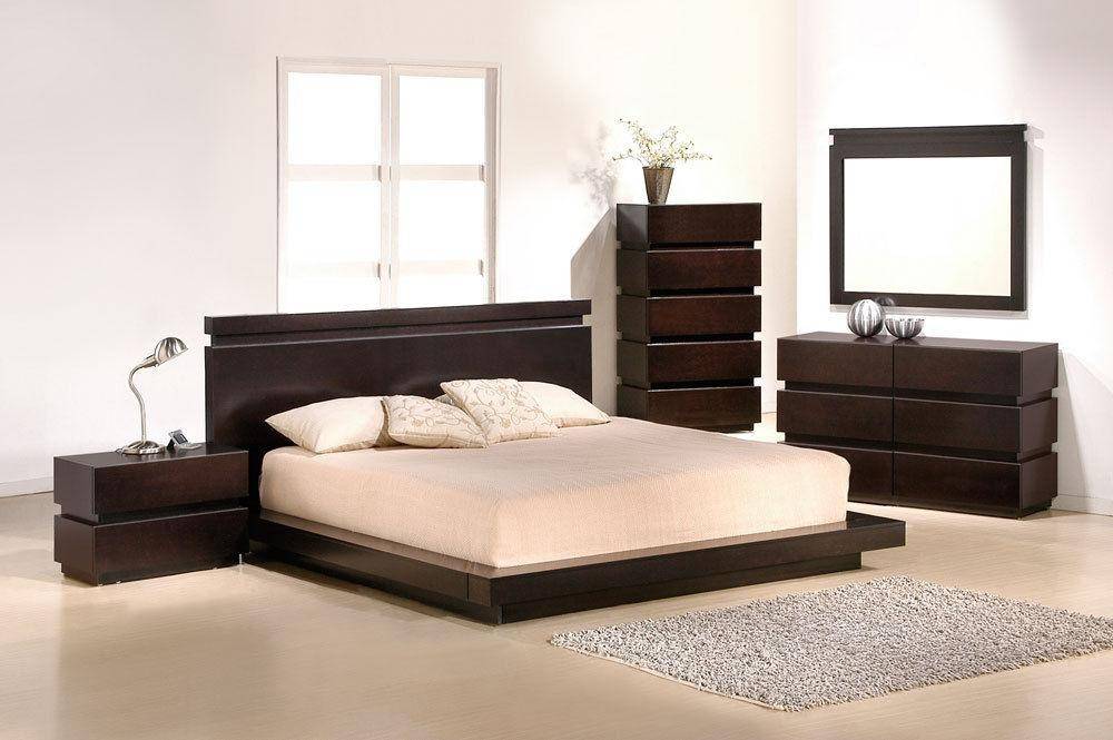 J M Knotch Queen Platform Bedroom Set 5 Pcs In Dark Brown Natural Wood Veneers