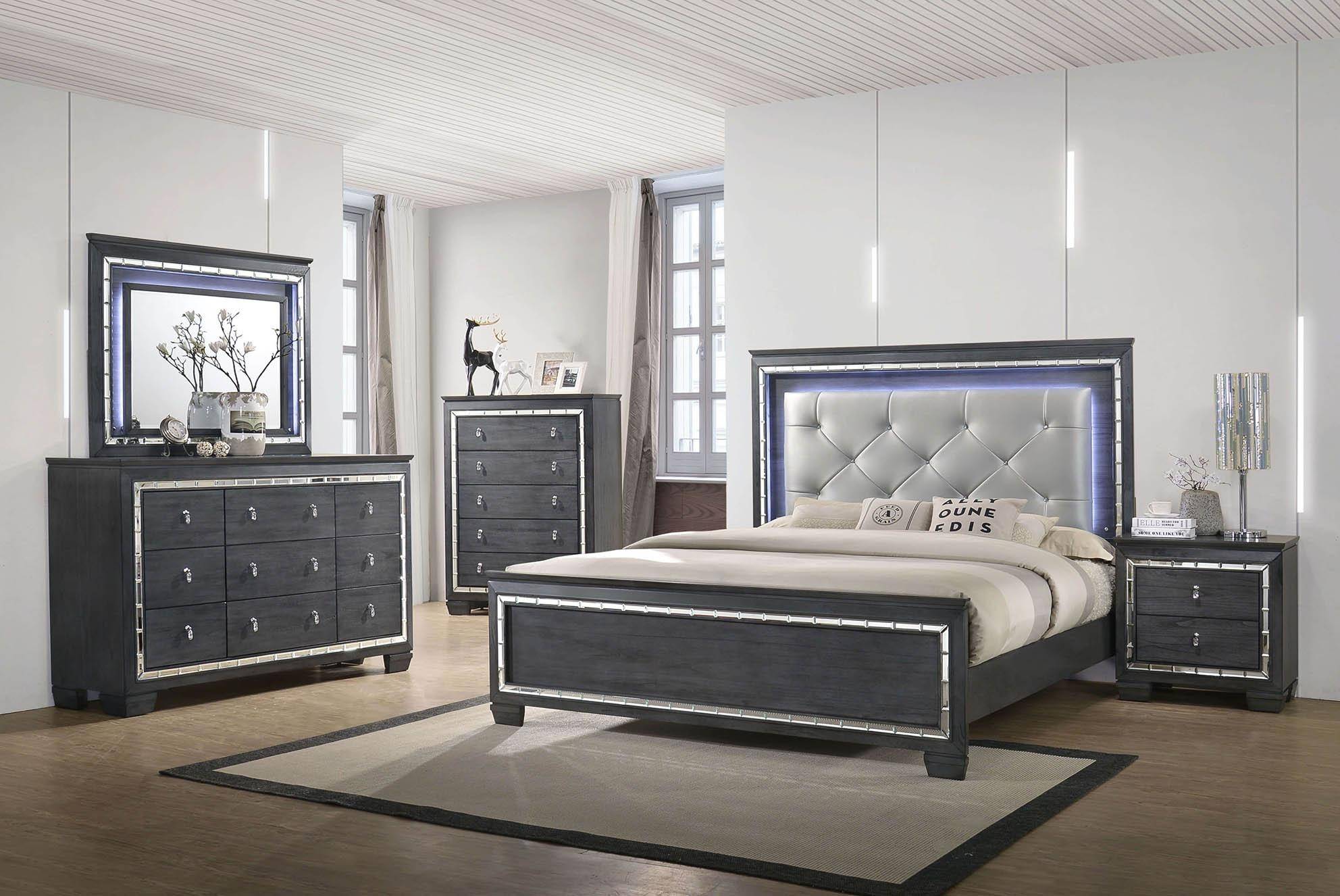 Buy Crown Mark B7000 Perina Queen Panel Bed in Silver, Ash Gray, Vinyl ...