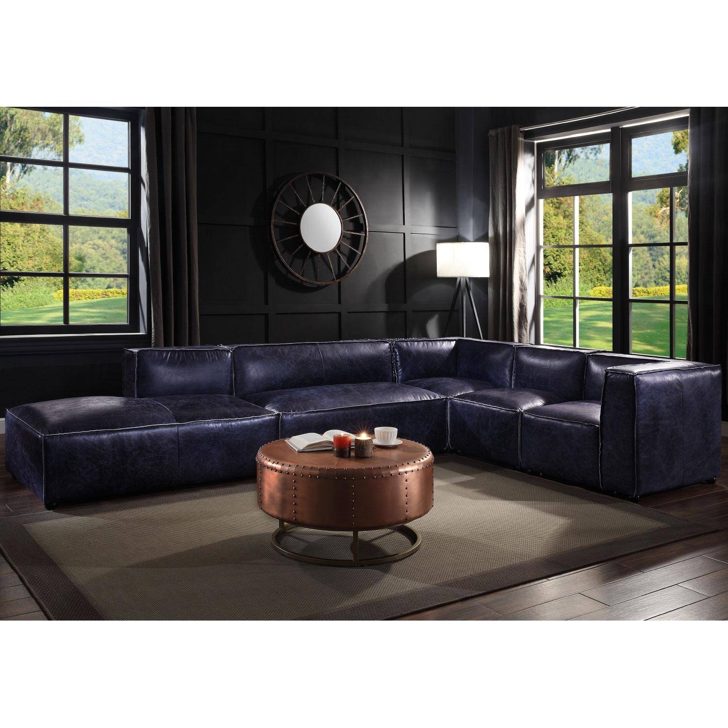 Buy Acme Birdie Modular Sectional Sofa In Blue Top Grain Leather Online