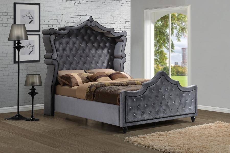 Buy Meridian Hudson Queen Canopy Bed in Gray, Velvet online