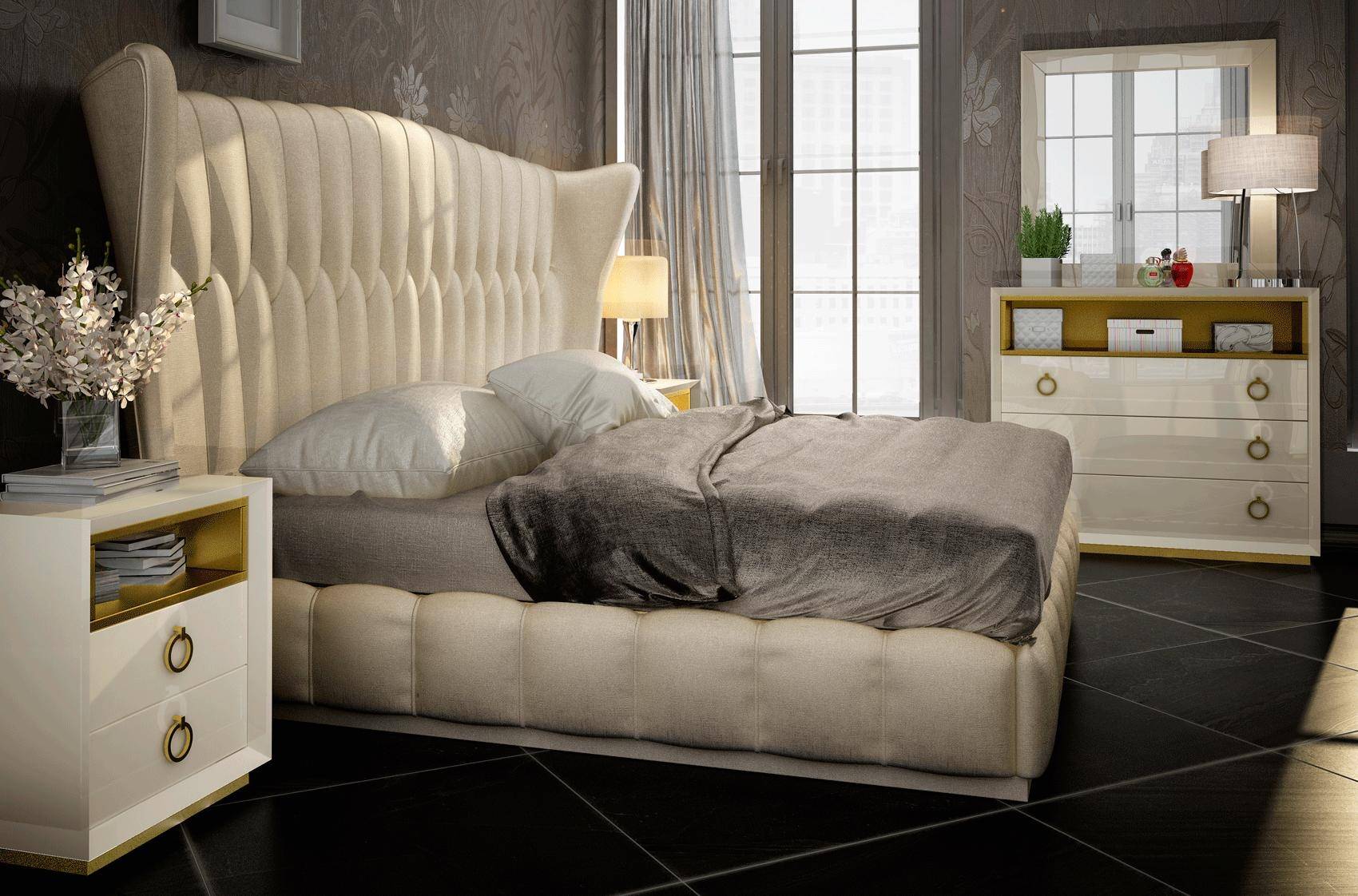Buy ESF Velvet King Platform Bedroom Set 5 Pcs in Gold, Sand, Cream