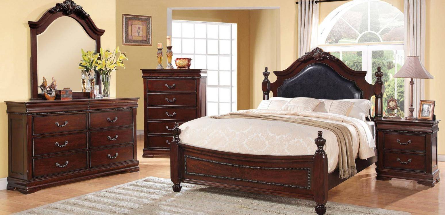 Acme Gwyneth 21877ek Set King Poster Bedroom Set 4 Pcs In Black Cherry Pu