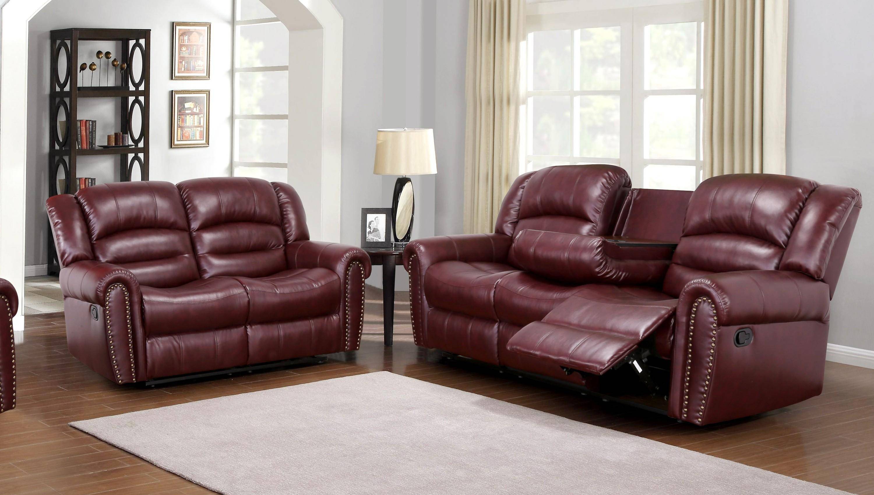 Buy Meridian 686 Chelsea Recliner Sofa Set 2 Pcs in Burgundy, Bonded Leather online