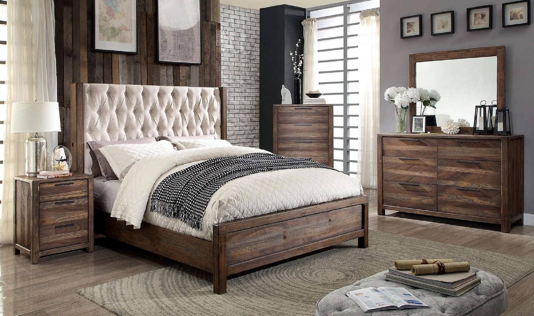 Buy Furniture Of America Hutchinson King Panel Bedroom Set 5 Pcs In Brown Fabric Online
