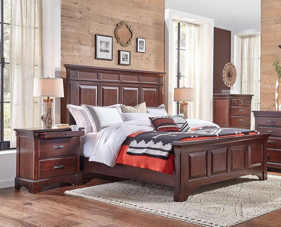 A America Kalispell King Panel Bedroom Set 3 Pcs In Brown Rustic Mahogany Wood