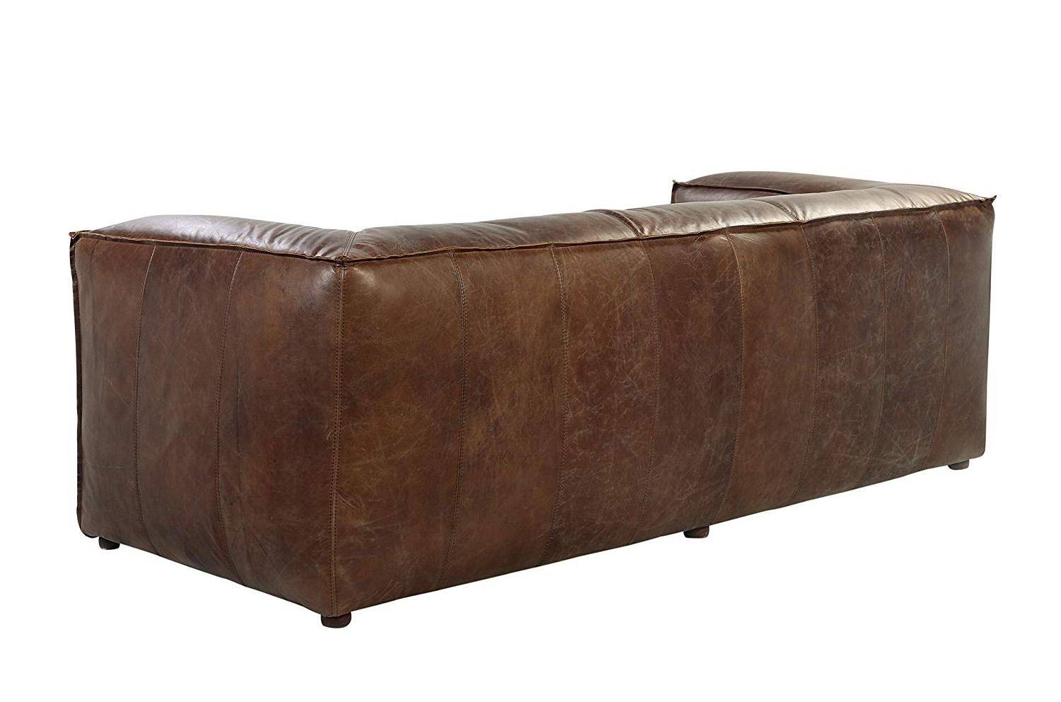 acme 53545 brancaster retro brown leather aluminum sofa