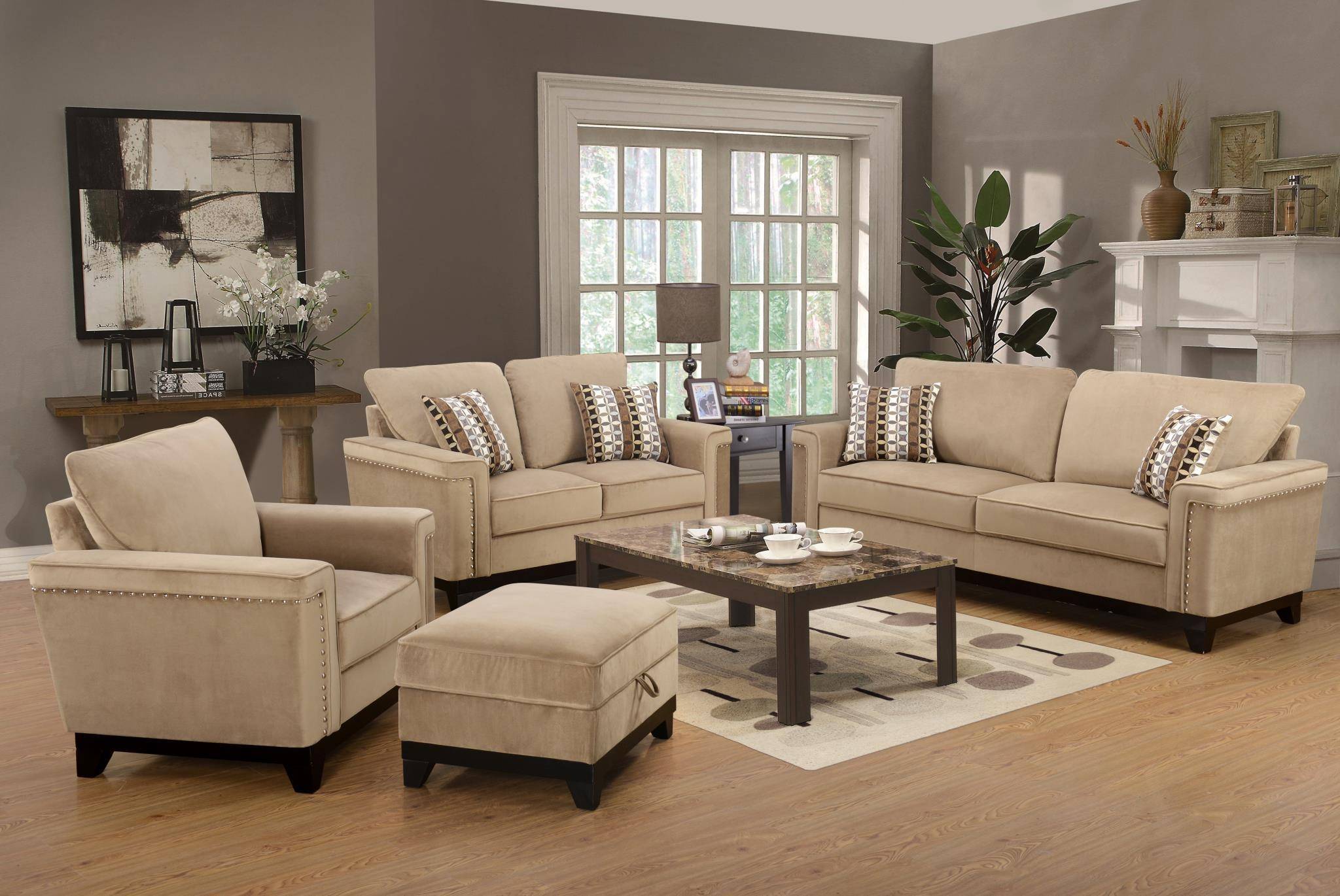 Buy MYCO Opulence Sectional Living Room Set 4 Pcs in Taupe, Velvet online