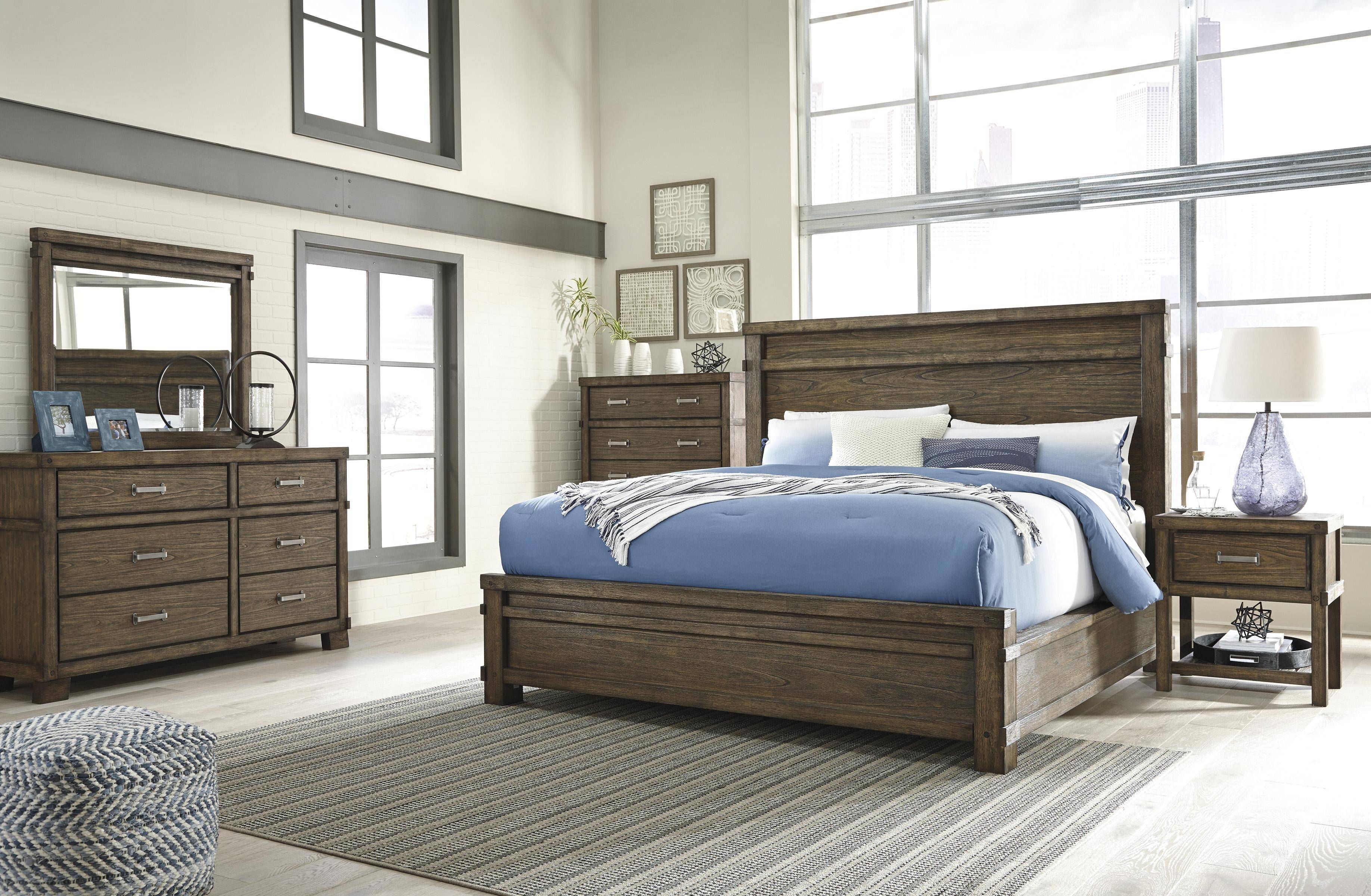 Buy Ashley Leystone Queen Panel Bedroom Set 5 Pcs in Dark Brown, Wood ...