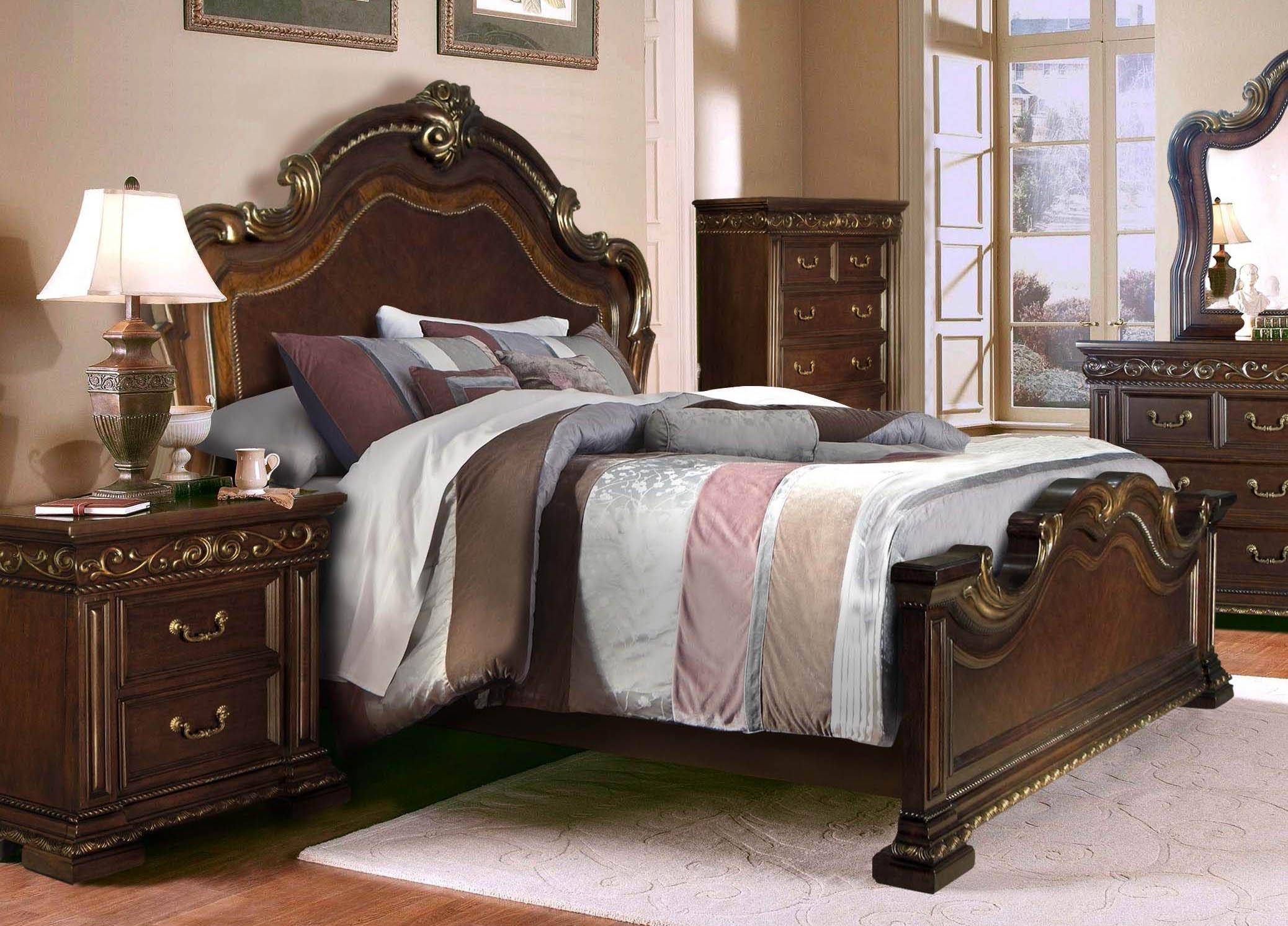 Buy Mcferran B538 King Panel Bedroom Set 5 Pcs In Dark Cherry Finish Wood Veneers Online