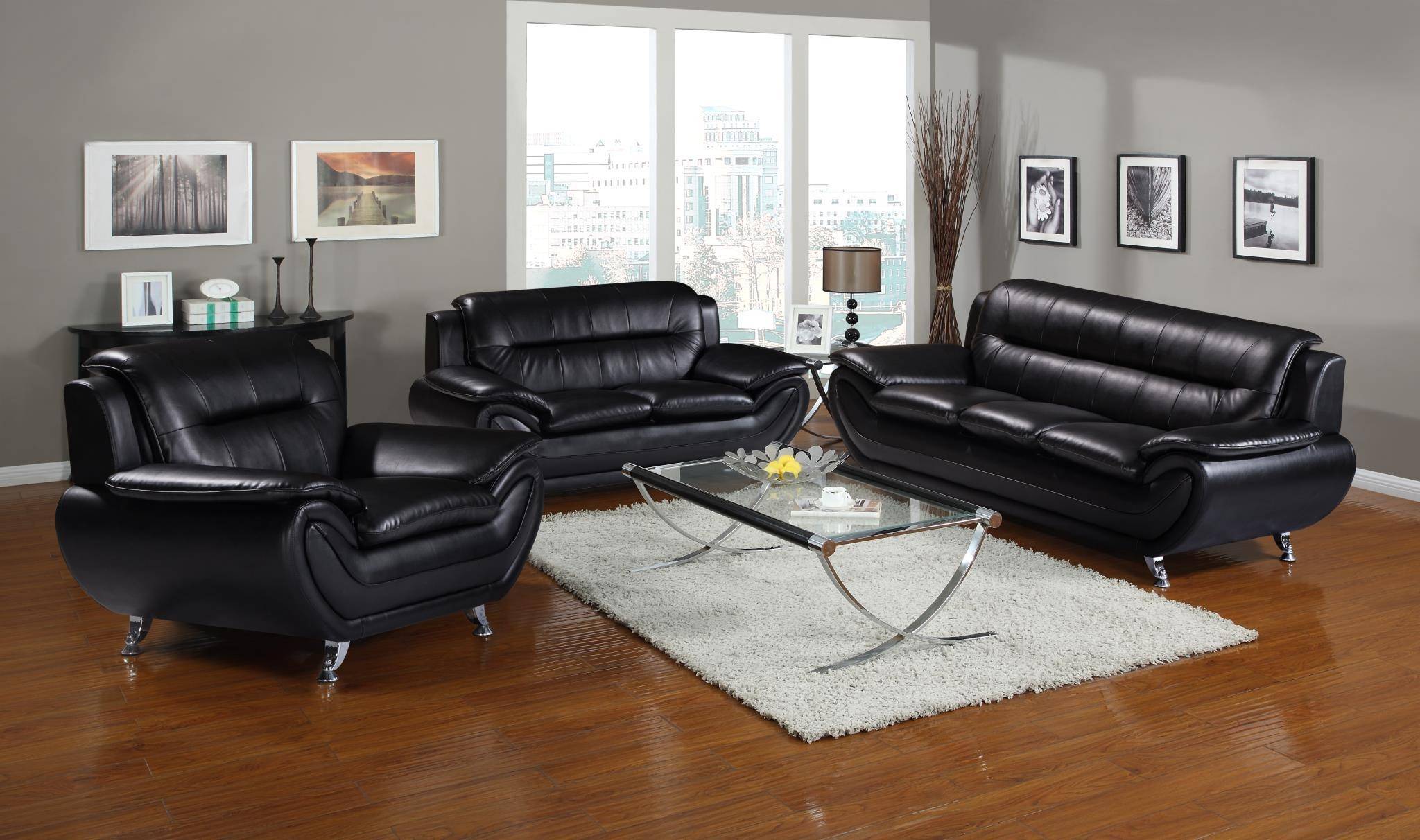 Buy MYCO Kora Sectional Living Room Set 2 Pcs in Black, Leather online