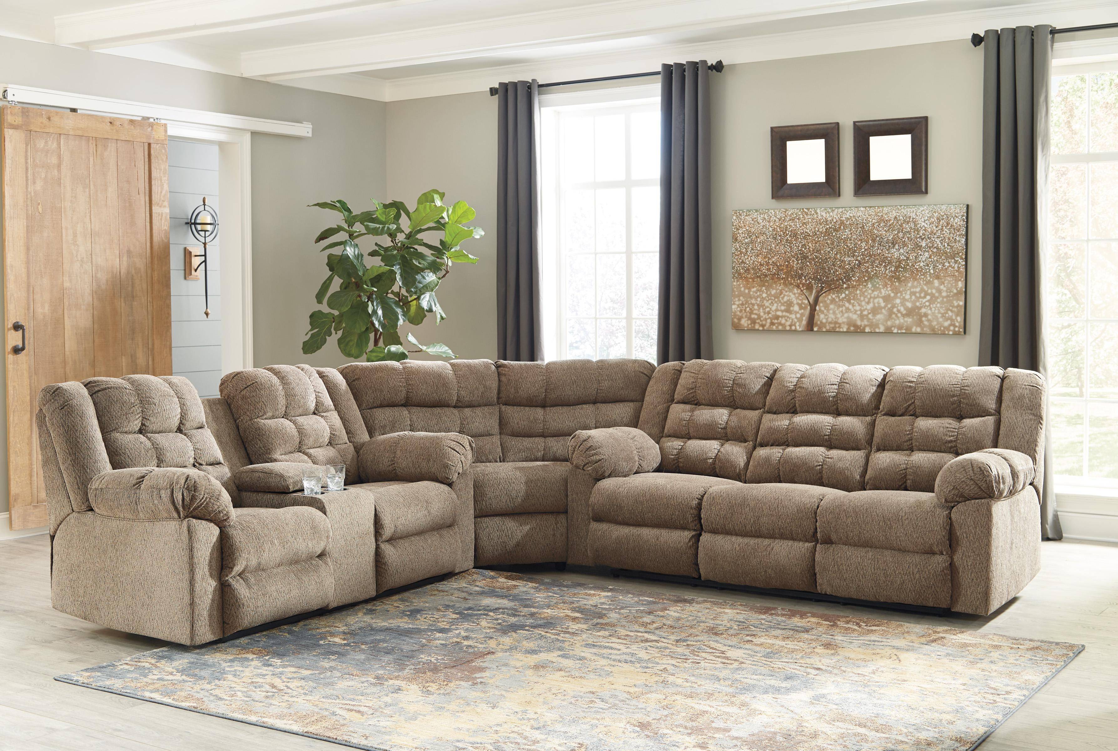 Buy Ashley Workhorse Reclining Sectional 3 Pcs in Cocoa, Fabric online