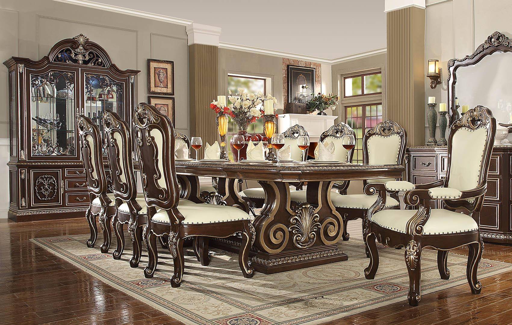 Buy Homey Design Hd 8013 Dining Room Set 8 Pcs In Ivory Dark Cherry Faux Leather Online