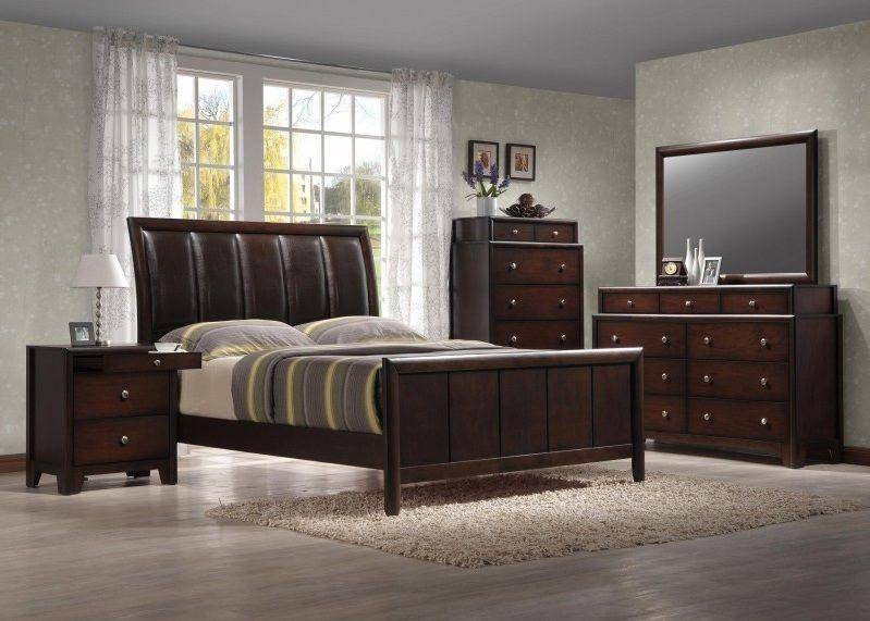 Crown Mark B6875 Rivoli Queen Sleigh Bedroom Set 5 Pcs In Dark Brown Wood Solids And Veneer