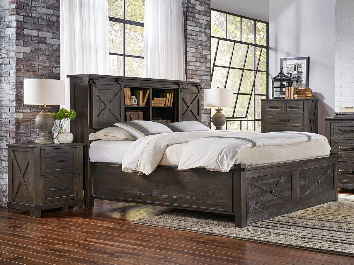 A America Sun Valley King Storage Bedroom Set 3 Pcs In Black Charcoal Wood
