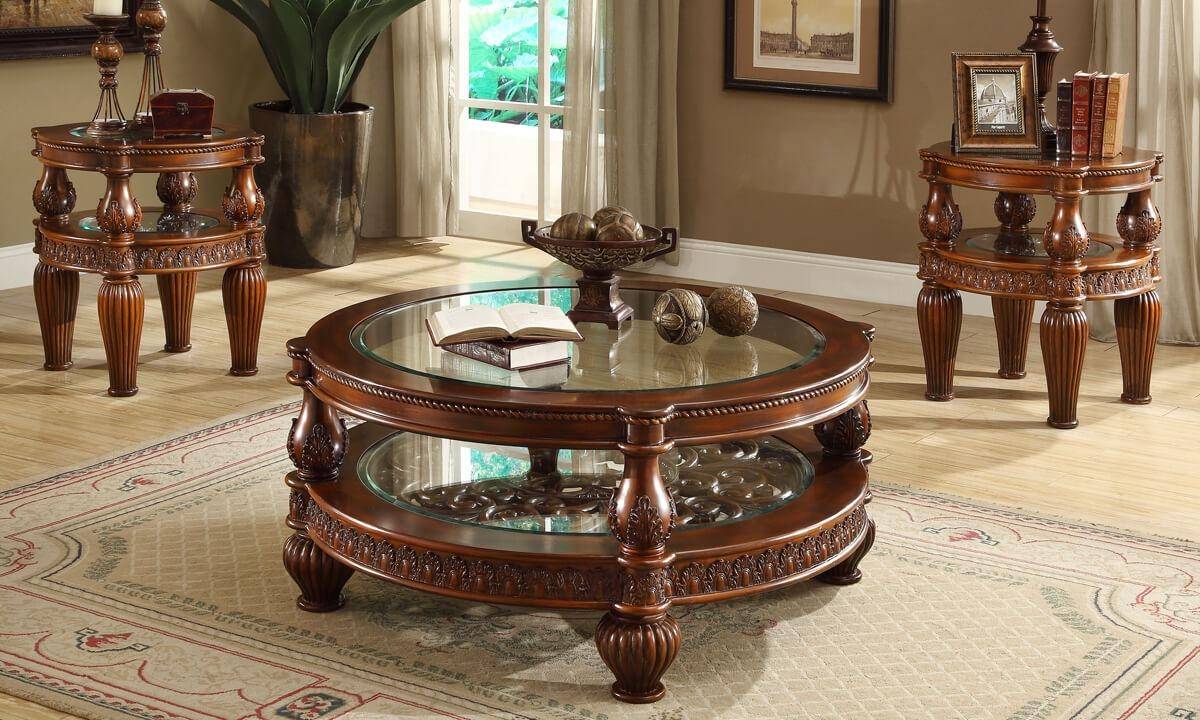 Buy Homey Design Hd 1521 Coffee Table Set 3 Pcs In Dark Mahogany